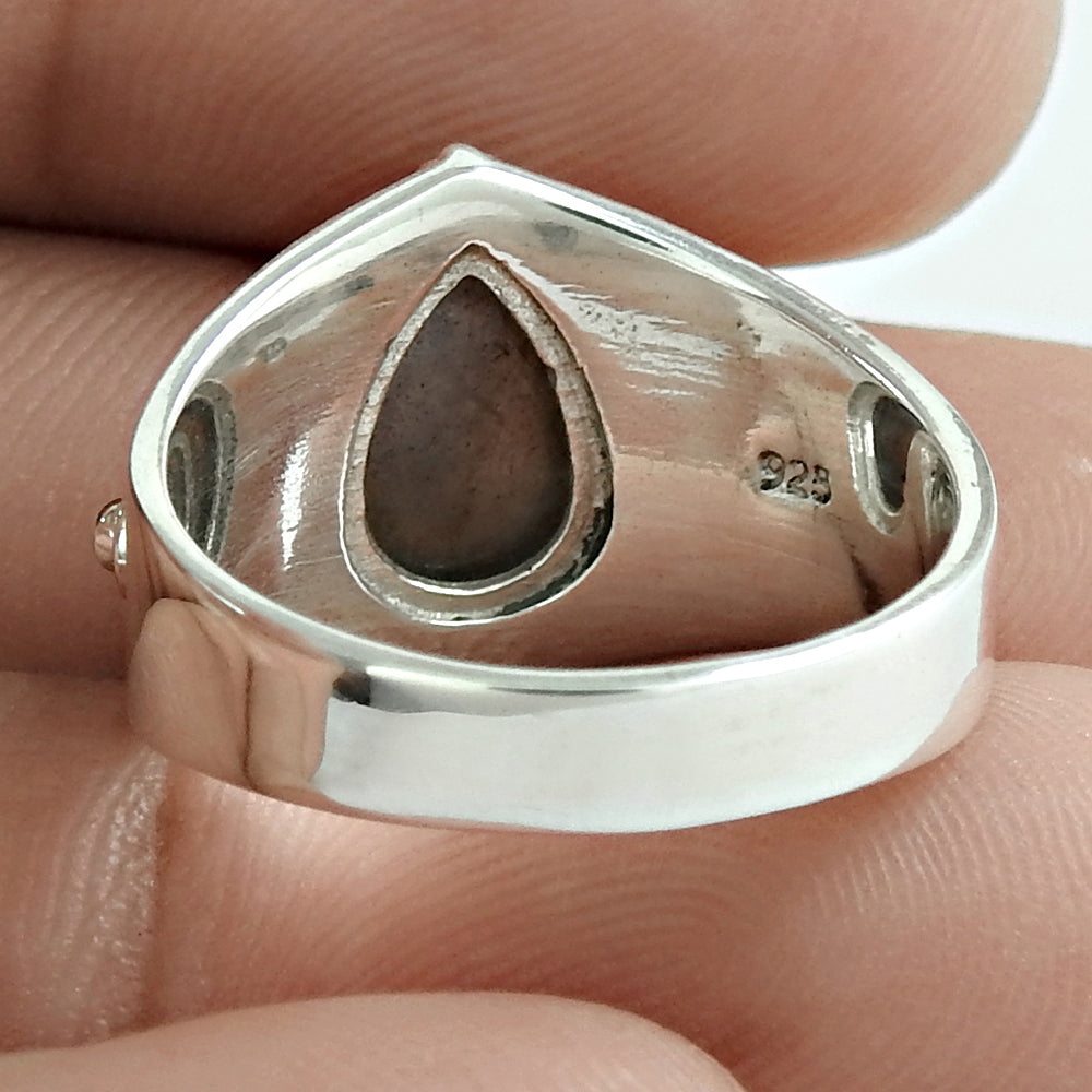 Sterling Silver Pear Natural Labradorite Cocktail Sister Vintage New Ring