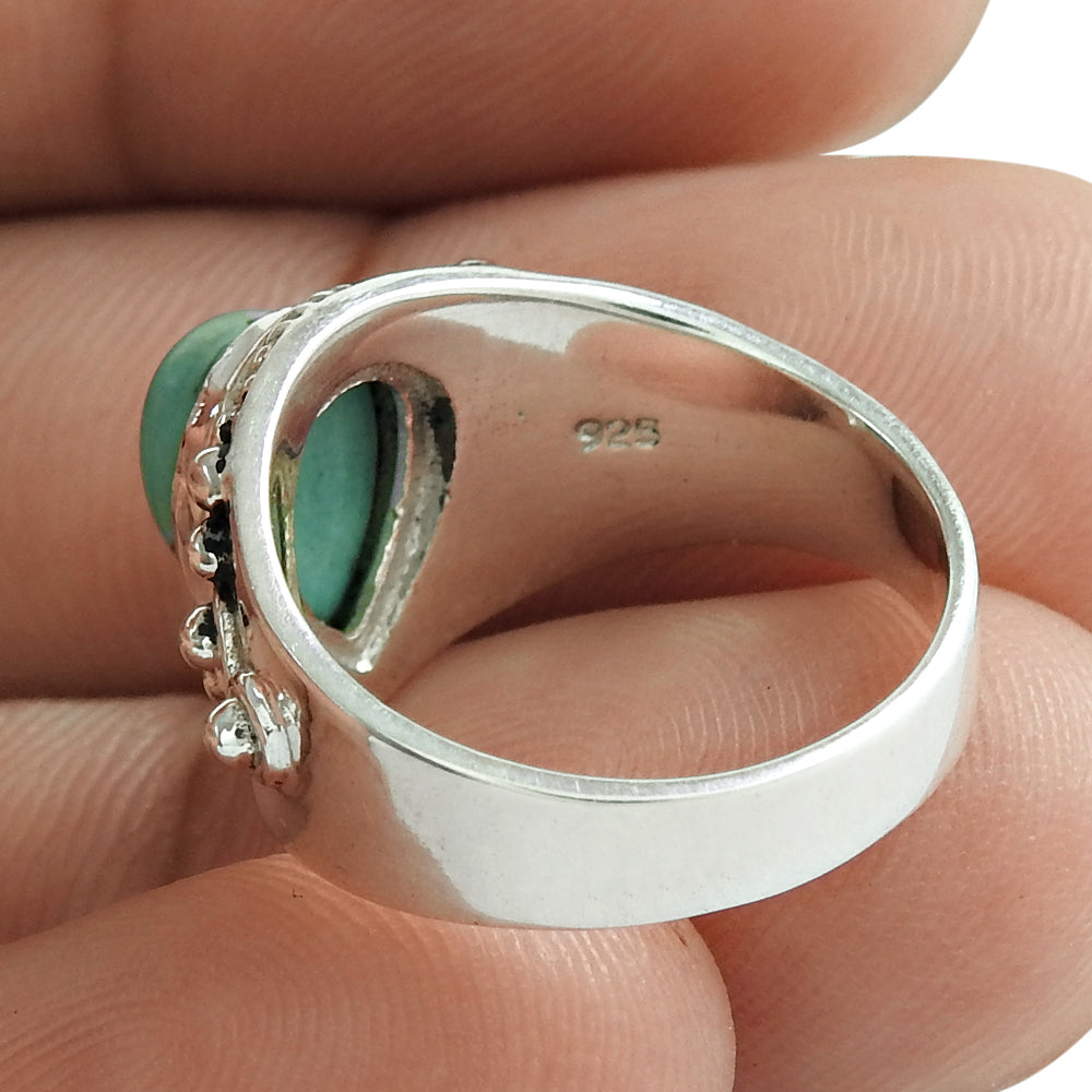 Gift For Her Natural Turquoise Statement Ring 925 Sterling Silver I42