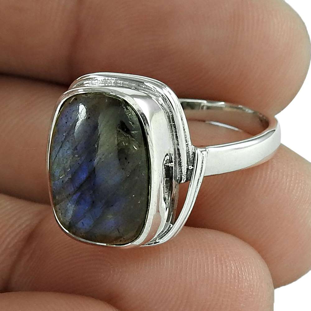 Natural Labradorite Gemstone Solitaire Bohemian Ring 925 Silver S72