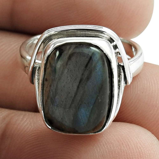 Natural Labradorite Gemstone Solitaire Bohemian Ring 925 Silver S72