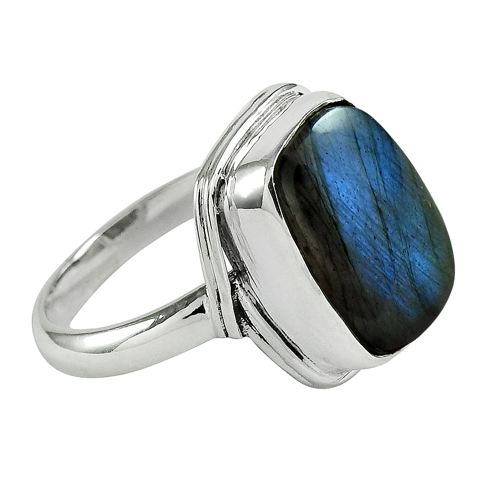 Natural Labradorite Gemstone Solitaire Bohemian Ring 925 Silver S72