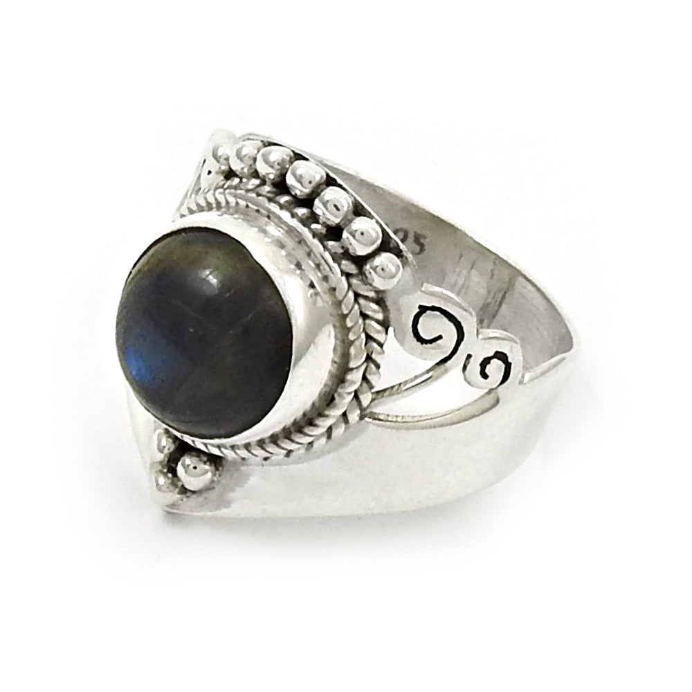 Natural Labradorite 925 Silver Anniversary Bezel Band Trendy Sister Ring Jewelry