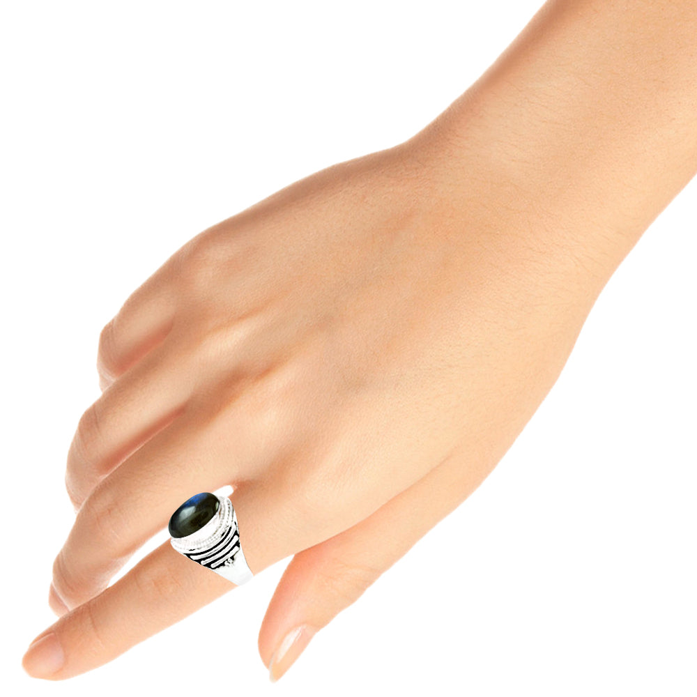 Natural Labradorite Gemstone 925 Silver Solitaire Boho Ring For Girls P8