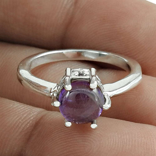 925 Sterling Silver Natural Amethyst Gemstone Solitaire Ring For Women