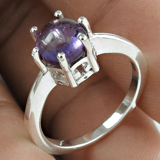 925 Sterling Silver Natural Amethyst Gemstone Solitaire Ring For Women