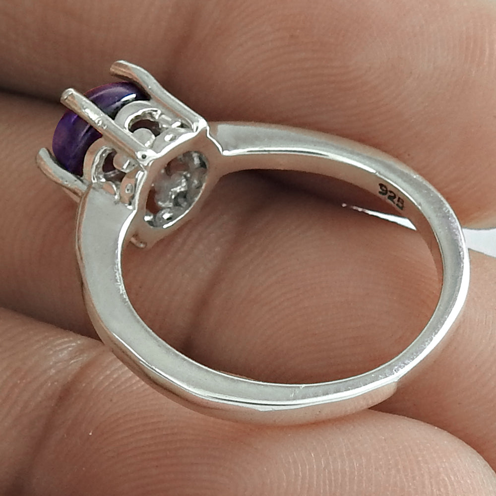 925 Sterling Silver Natural Amethyst Gemstone Solitaire Ring For Women