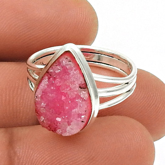 Druzy Gemstone Ring 925 Sterling Silver Indian Handmade Jewelry 8