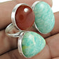 Solid 925 Sterling Silver Natural Amazonite Carnelian Statement Ring