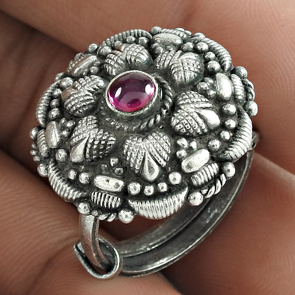 Pink Ruby Gemstone 925 Sterling Silver Statement Adjustable Ring