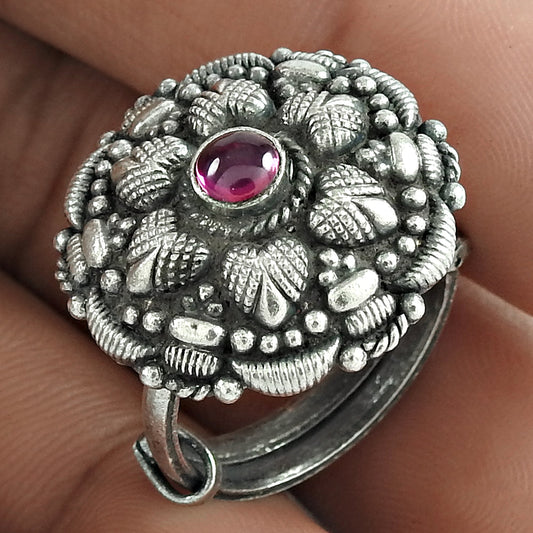 Pink Ruby Gemstone 925 Sterling Silver Statement Adjustable Ring