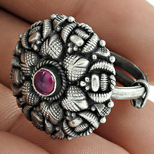 Ruby Gemstone Solid 925 Silver Trendy Adjustable Ring Gift For Her