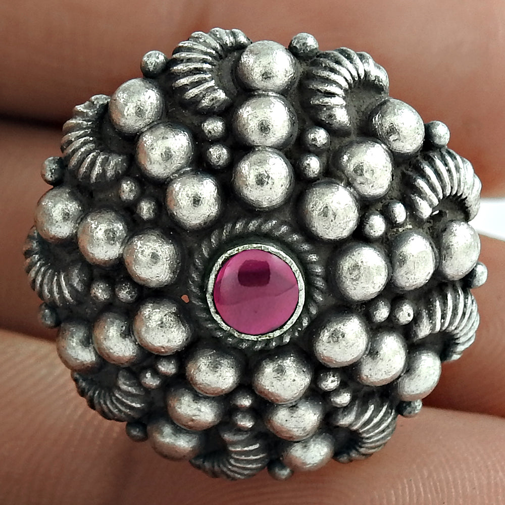 Trendy Adjustable Ring Pink Ruby Gemstone Solid 925 Silver Jewelry
