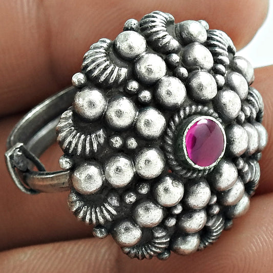 Trendy Adjustable Ring Pink Ruby Gemstone Solid 925 Silver Jewelry