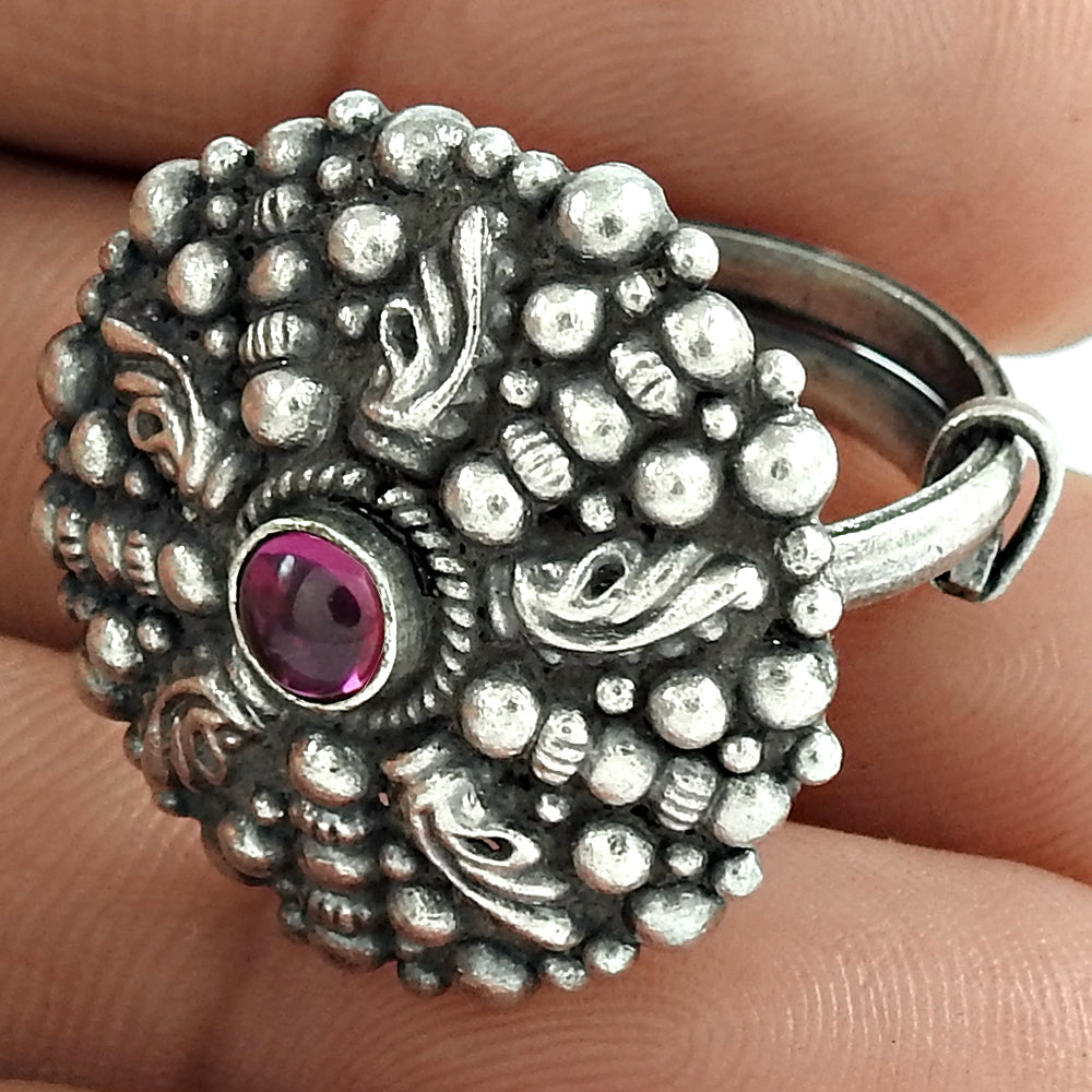 Pink Ruby Gemstone 925 Sterling Silver Trendy Adjustable Ring