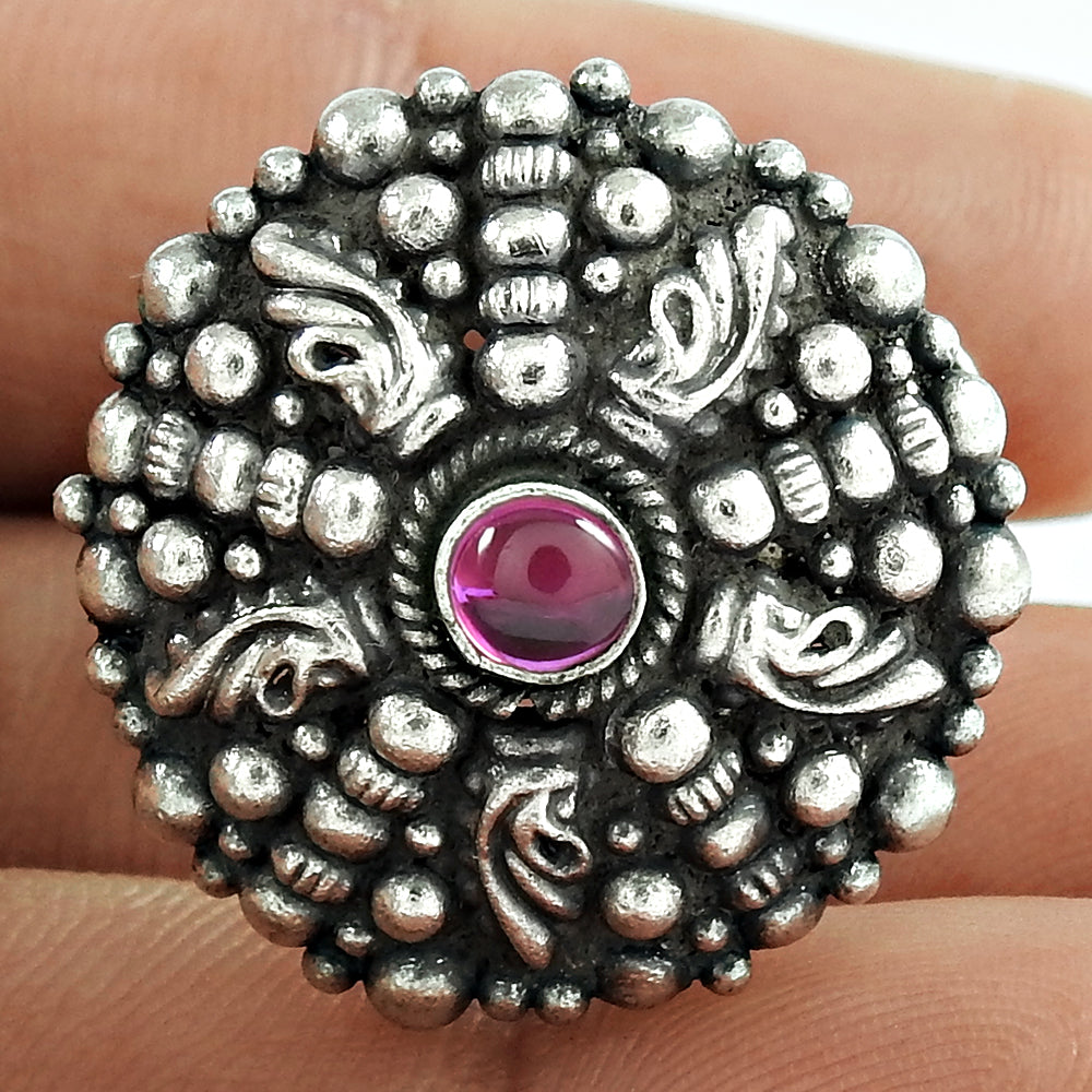 Pink Ruby Gemstone 925 Sterling Silver Trendy Adjustable Ring