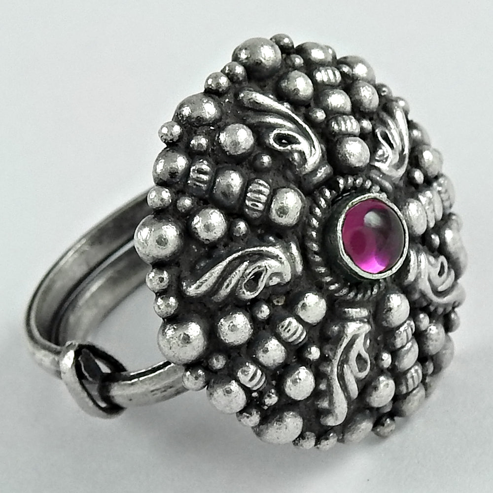 Pink Ruby Gemstone 925 Sterling Silver Trendy Adjustable Ring
