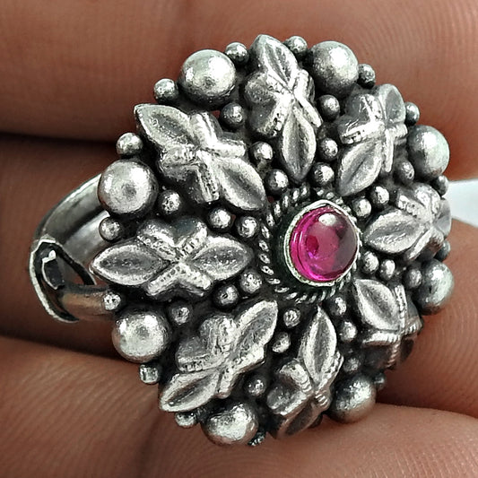 Ruby Gemstone Solid 925 Silver Adjustable Handmade Ring Women Gift