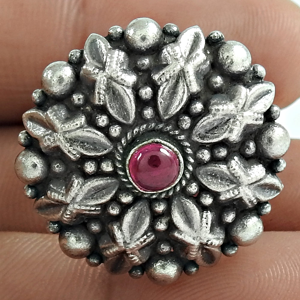 Ruby Gemstone Solid 925 Silver Adjustable Handmade Ring Women Gift