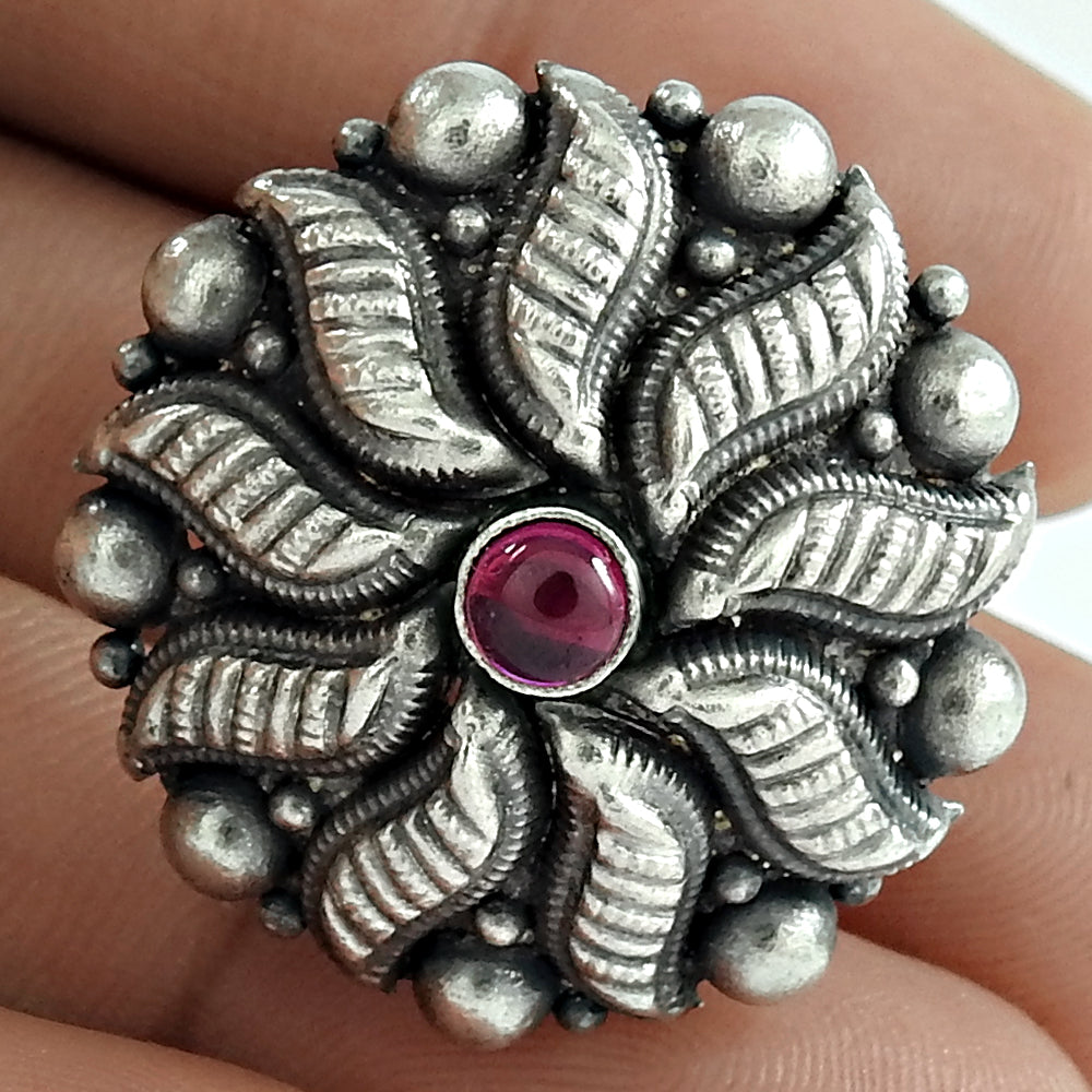 Solid 925 Silver Ruby Gemstone Adjustable Ring Oxidized Jewelry