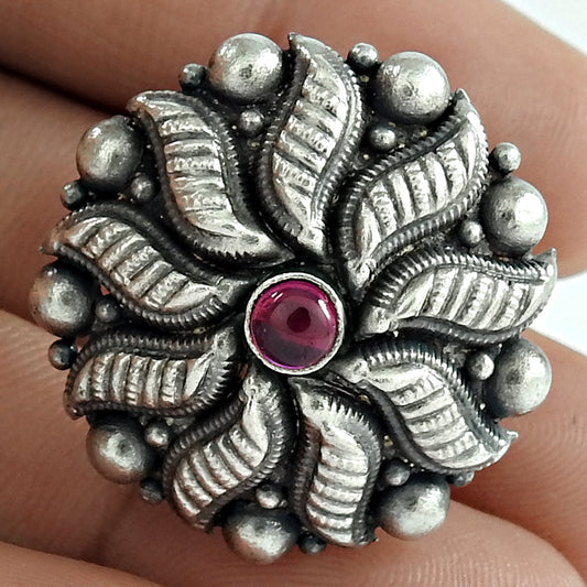 Solid 925 Silver Ruby Gemstone Adjustable Ring Oxidized Jewelry