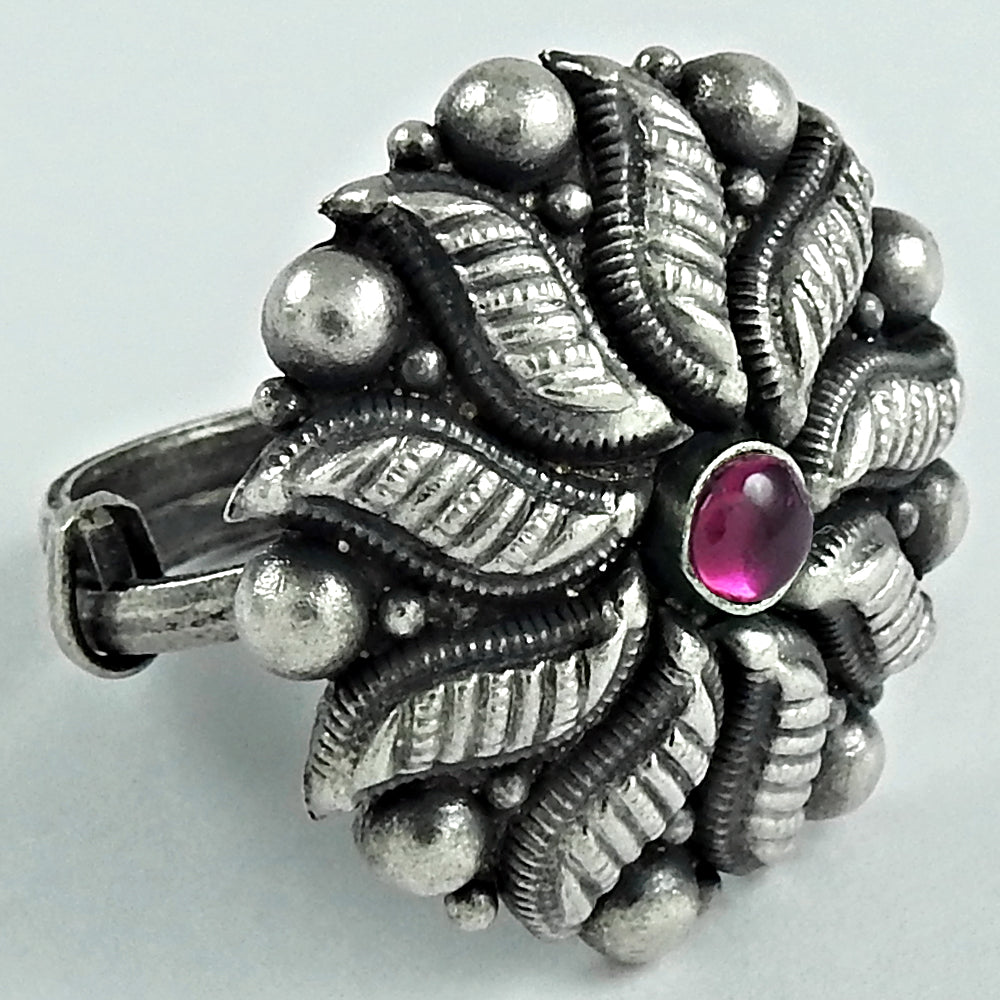 Solid 925 Silver Ruby Gemstone Adjustable Ring Oxidized Jewelry