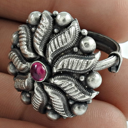 Solid 925 Silver Ruby Gemstone Adjustable Ring Oxidized Jewelry