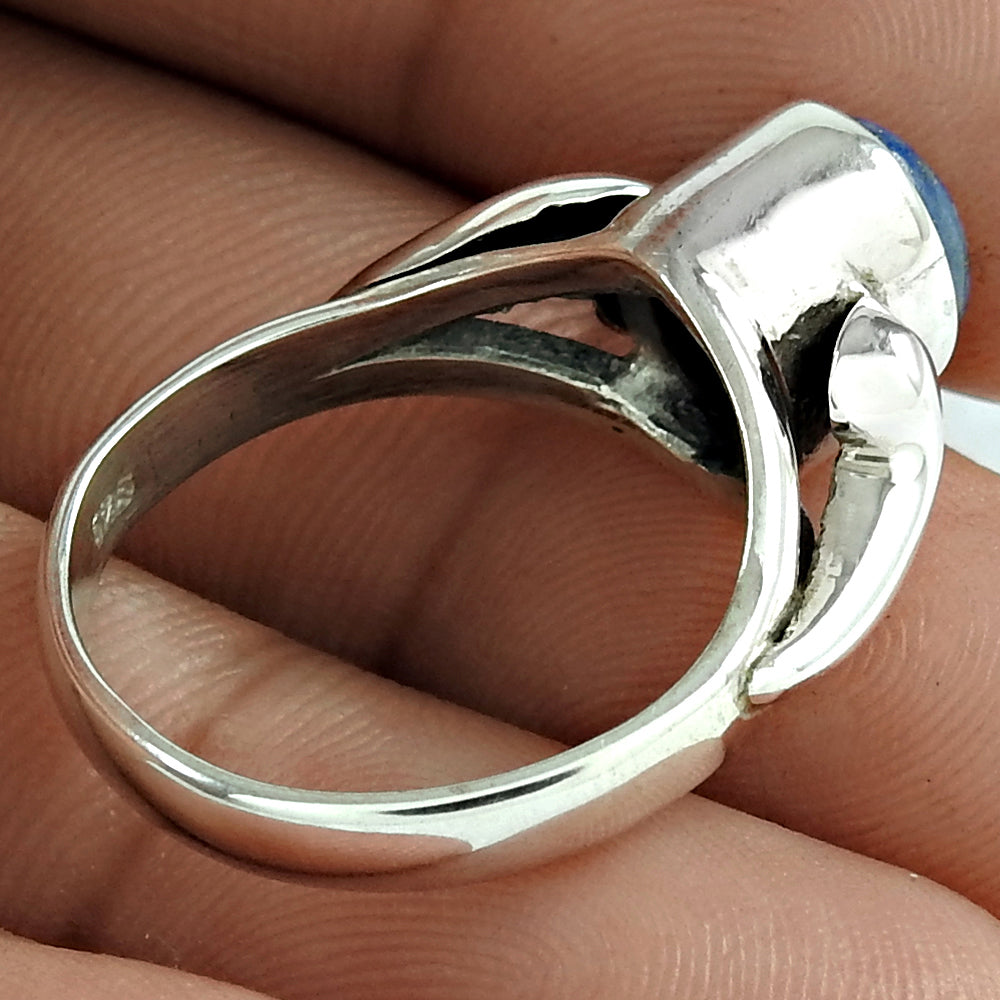 Natural Lapis Lazuli Gemstone Cocktail Tribal Blue Ring 925 Silver Q1