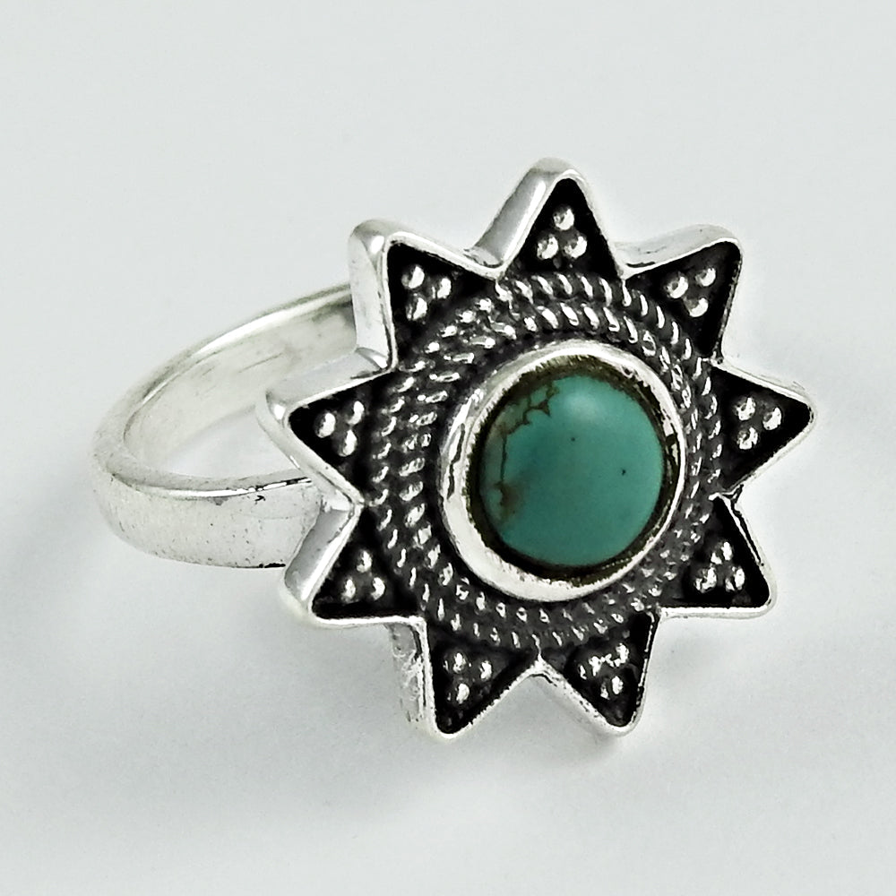 Sterling Silver Turquoise Stone Vintage Wedding Wife Elegant Solitaire Ring