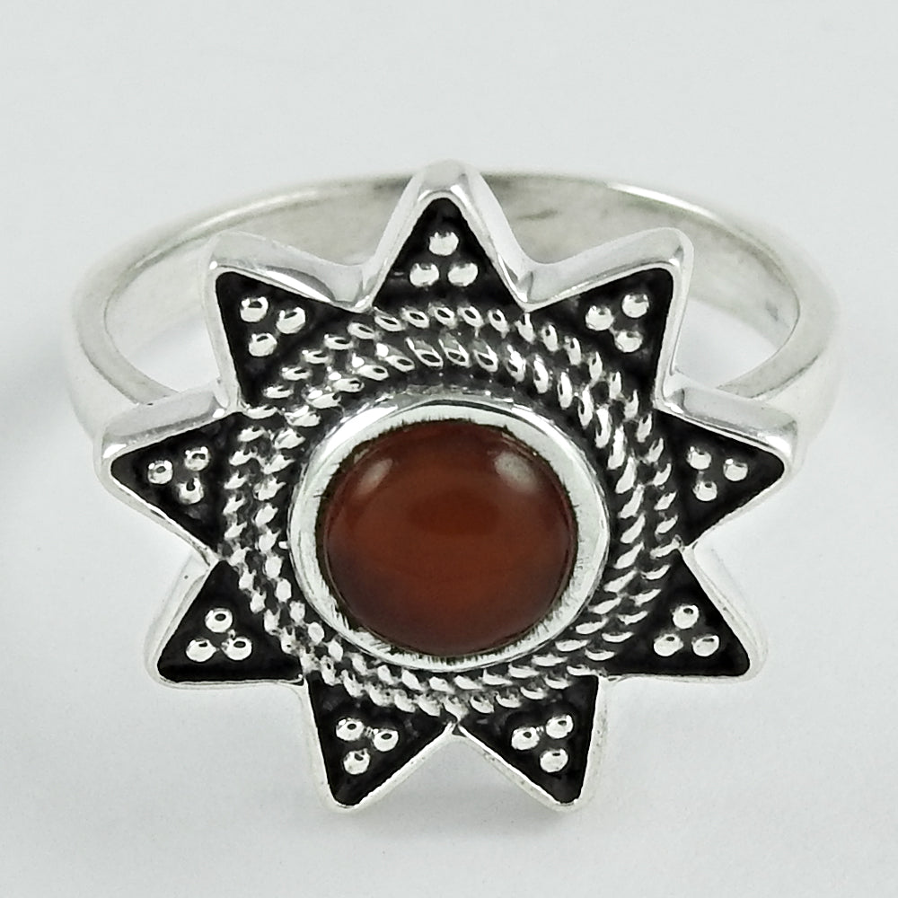 Natural Carnelian Gemstone Solitaire Ethnic Ring 925 Sterling Silver B91