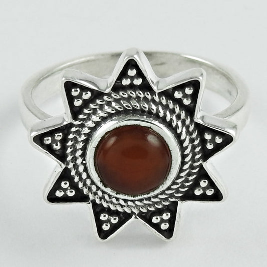 Natural Carnelian Gemstone Solitaire Ethnic Ring 925 Sterling Silver B91