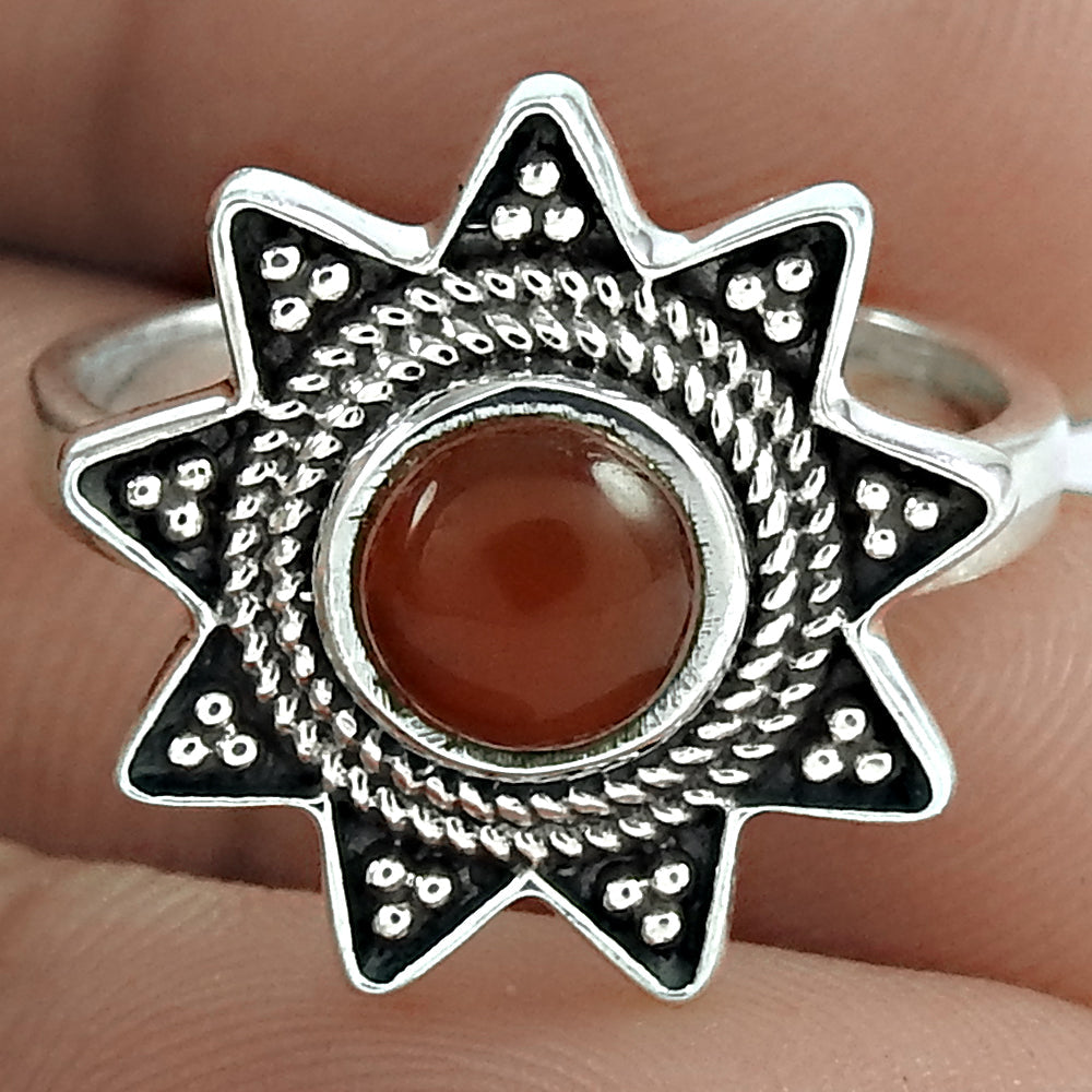 Natural Carnelian Gemstone Solitaire Ethnic Ring 925 Sterling Silver B91