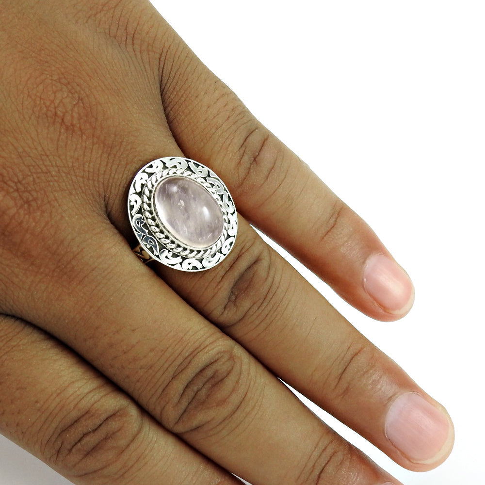 Natural Rose Quartz Gemstone Cocktail Stylish Ring 925 Sterling Silver T9