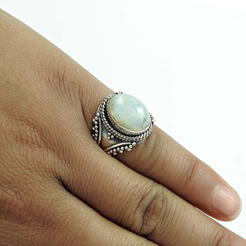 Natural Rainbow Moonstone Cocktail Vintage Ring 925 Silver K8