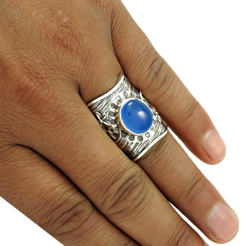Natural Chalcedony Gemstone Cocktail Tribal Ring 925 Silver For Girls R27