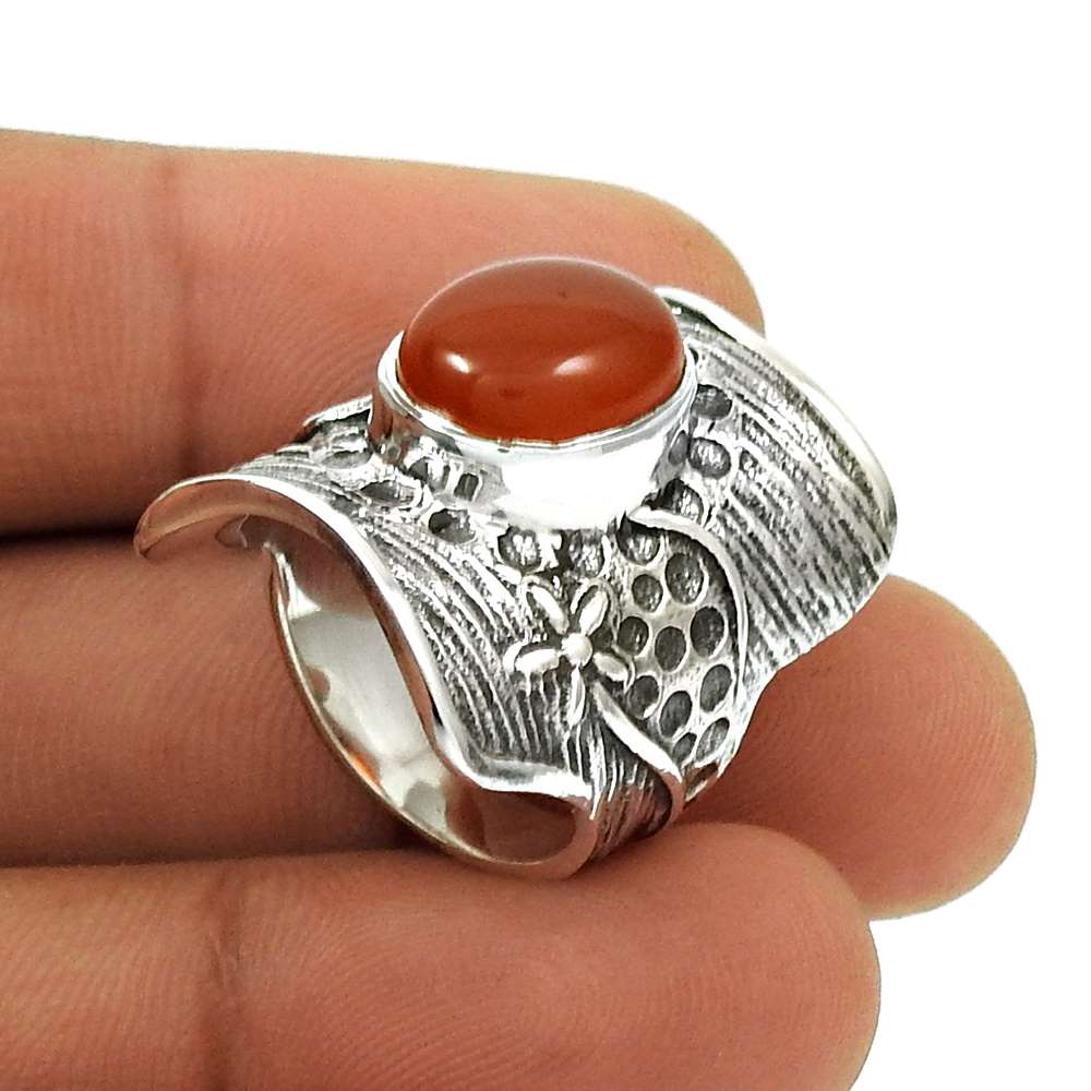 Natural Carnelian Gemstone 925 Silver Wholesale Jewelry Solitaire Ring T3
