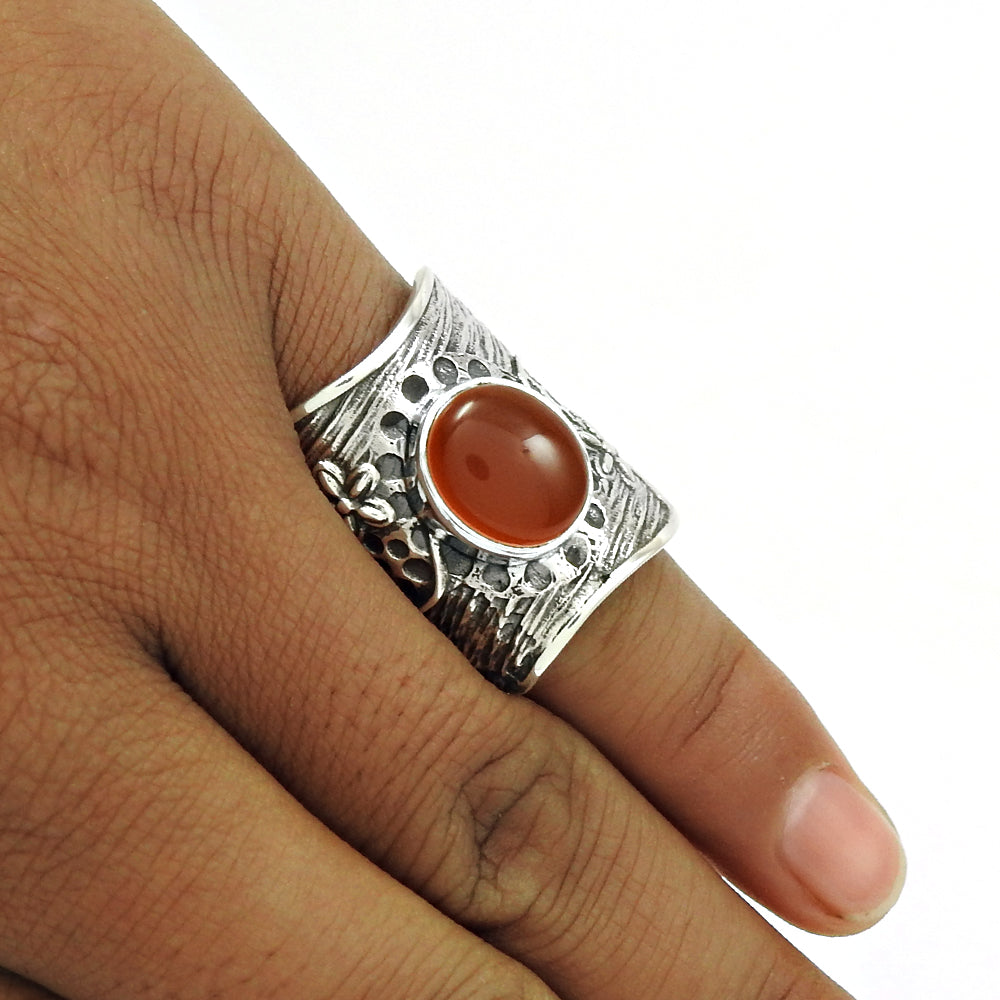 Natural Carnelian Gemstone 925 Silver Wholesale Jewelry Solitaire Ring T3