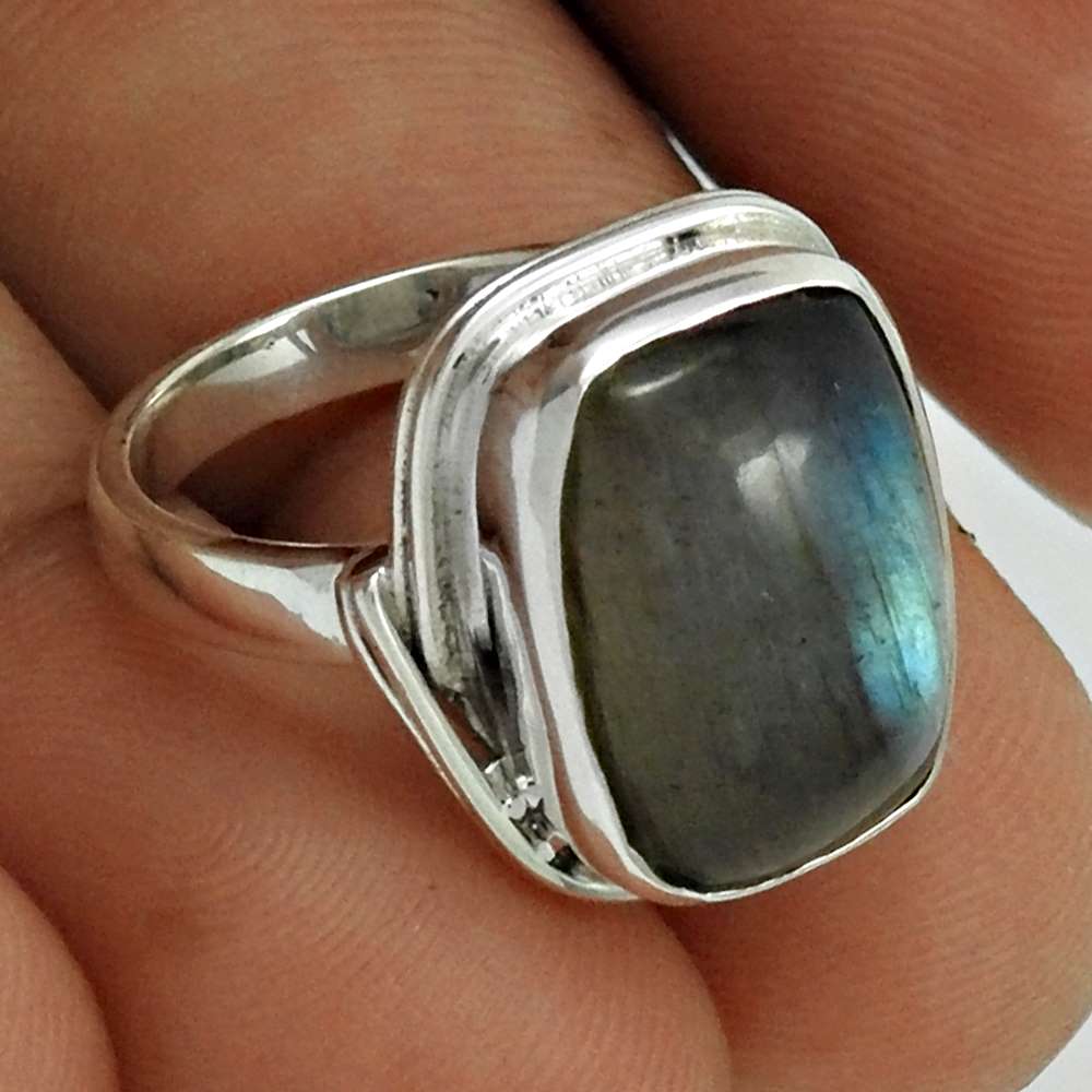 Natural Labradorite Gemstone Solitaire Bohemian Ring 925 Silver S72