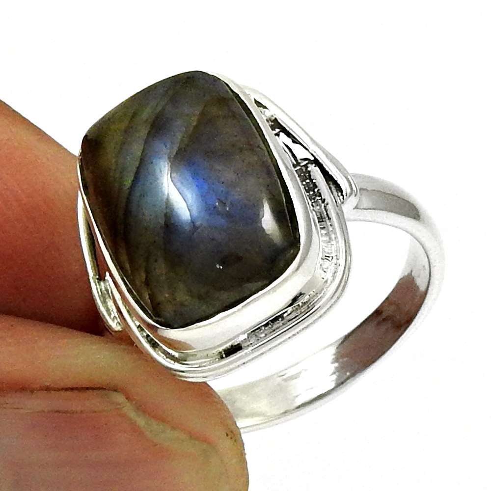 Natural Labradorite Gemstone Solitaire Bohemian Ring 925 Silver S72