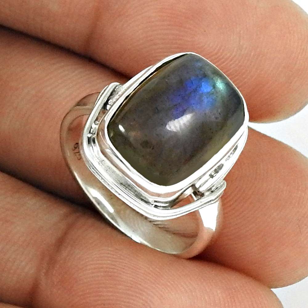 Natural Labradorite Gemstone Solitaire Bohemian Ring 925 Silver S72