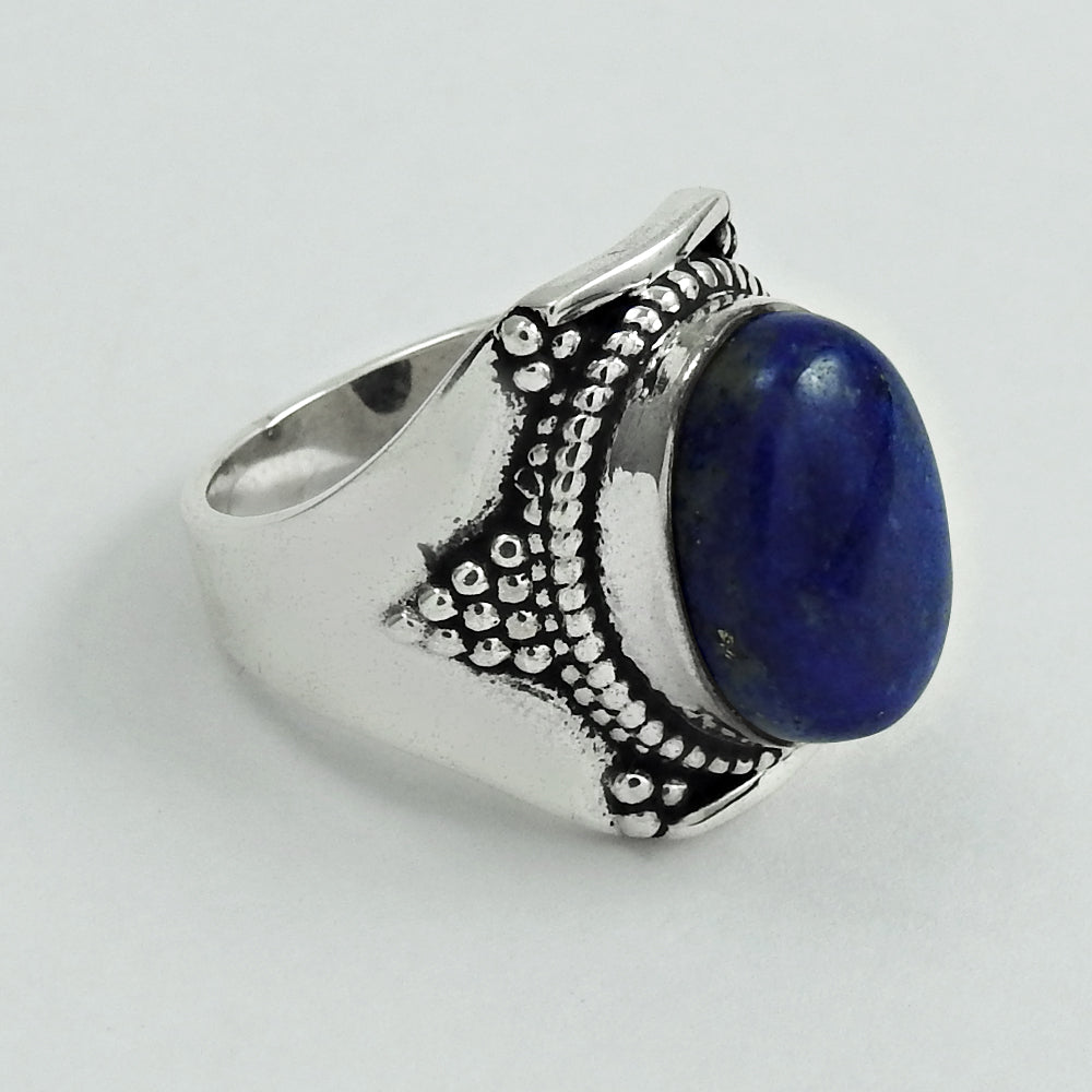 Gift For Her Natural Lapis Lazuli Statement Bohemian Ring 925 Silver U96