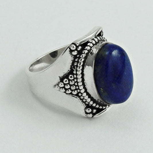 Gift For Her Natural Lapis Lazuli Statement Bohemian Ring 925 Silver U96