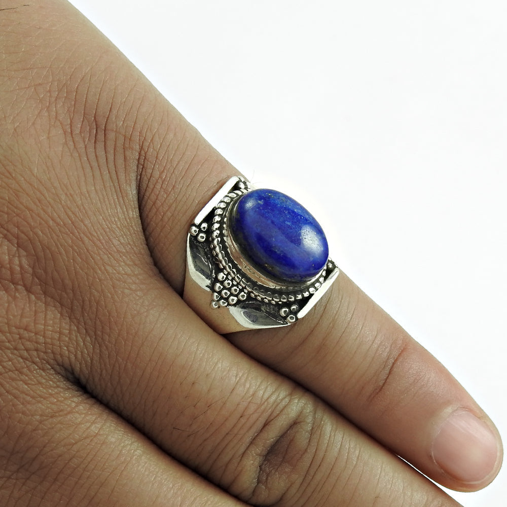 Gift For Her Natural Lapis Lazuli Statement Bohemian Ring 925 Silver U96