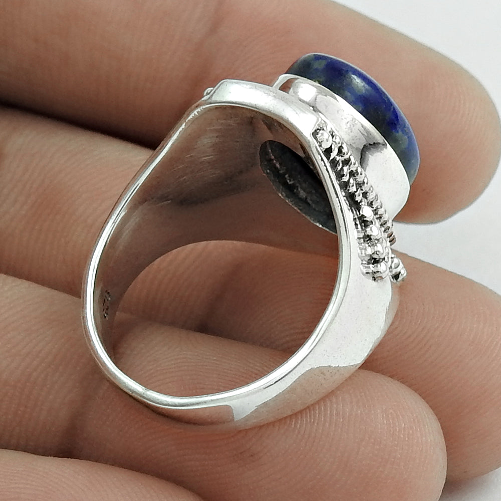 Gift For Her Natural Lapis Lazuli Statement Bohemian Ring 925 Silver U96