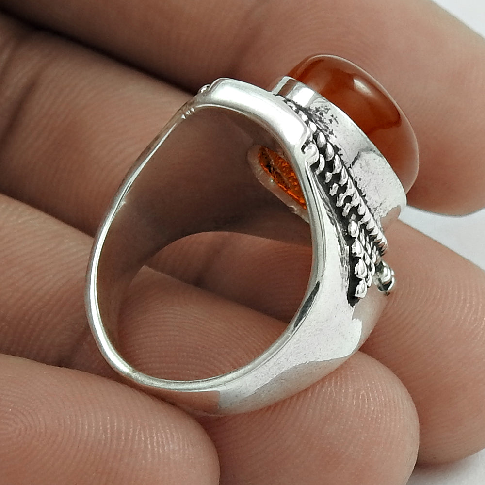 Gift For Woman Natural Carnelian Cocktail Vintage Ring 925 Silver V96