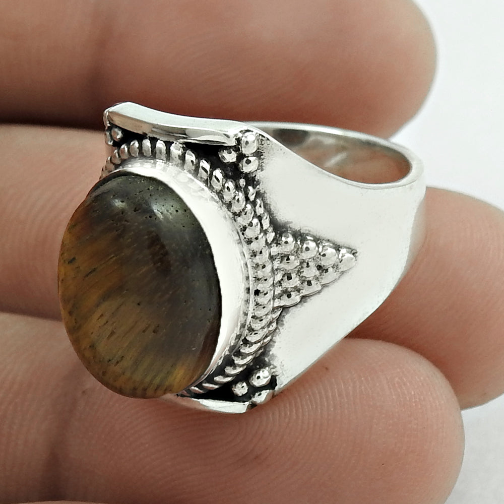 Gift For Woman 925 Silver Natural Tiger Eye Cocktail Vintage Ring B33