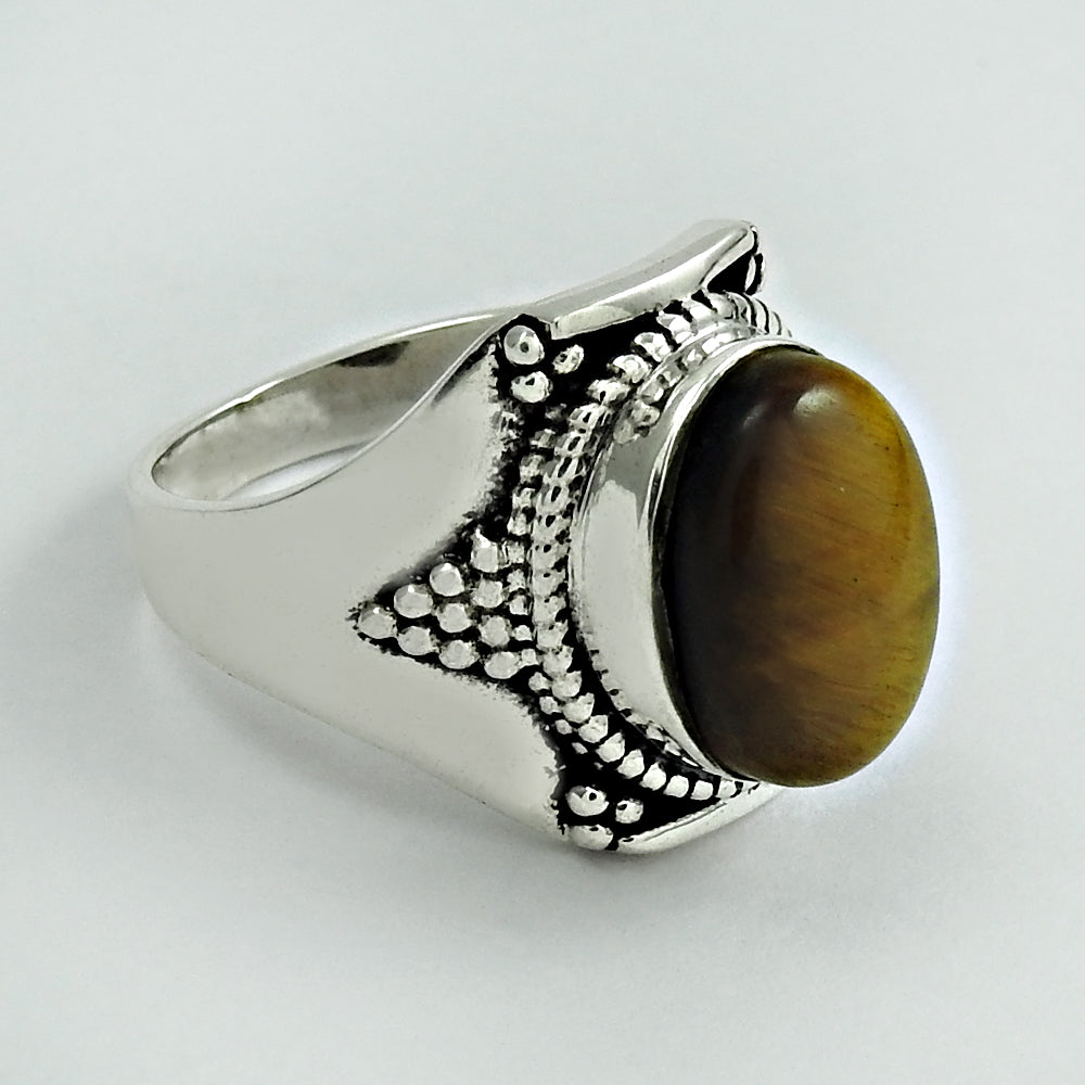 Gift For Woman 925 Silver Natural Tiger Eye Cocktail Vintage Ring B33
