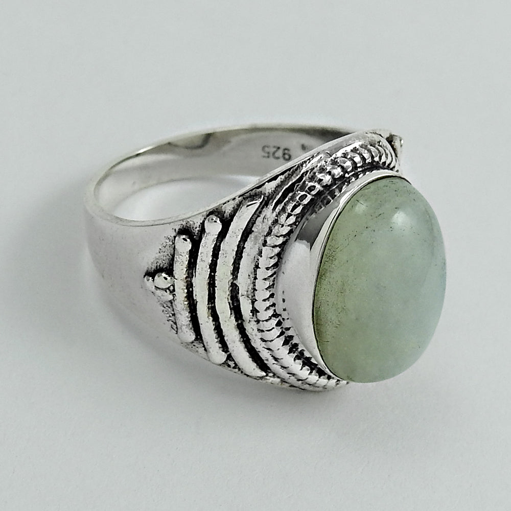 Solitaire Tribal Ring 925 Silver Natural Rainbow Moonstone E4