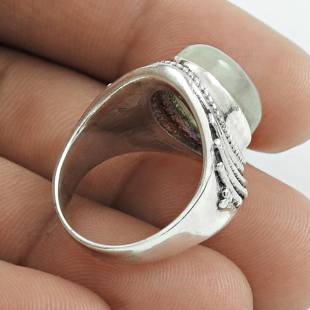 Solitaire Tribal Ring 925 Silver Natural Rainbow Moonstone E4