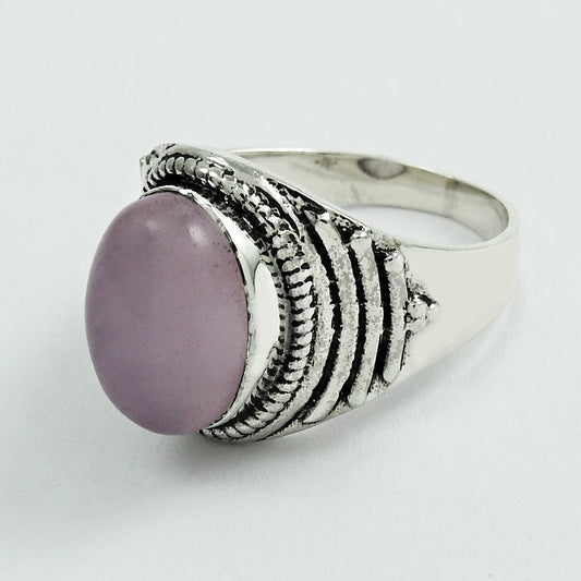 Natural Rose Quartz Statement Vintage Ring 925 Silver Z86