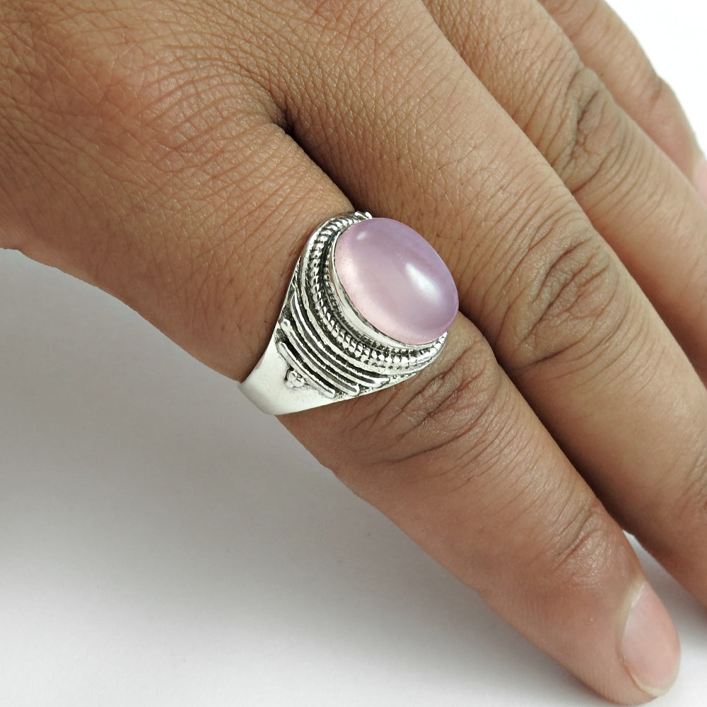 Natural Rose Quartz Statement Vintage Ring 925 Silver Z86